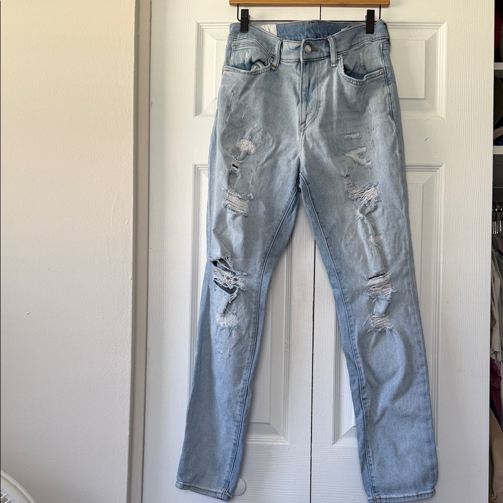 H&M Light Blue Ripped Straight Jeans